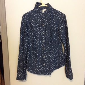 Lauren Conrad Denim Heart Print Button Up